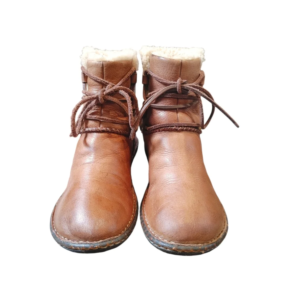 UGG Caspia Tan Brown Leather Lace Up Ankle Sheepskin Warm Boots Womens Size 7